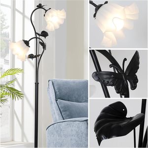 Lámpara de pie floral con base de hierro negro, luz LED y pantalla de acrílico con forma de flor, altura ajustable para sala de estar. - Product Image 4