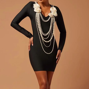 Nuova collana di perle alla moda da donna a maniche lunghe stile fiore abito da sera da ballo - Product Image 1