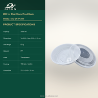 Conteneur alimentaire rond en PP de 2000 ml avec couvercle Blanc/Transparent Recyclable Compatible micro-ondes Anti-fuite Sans BPA