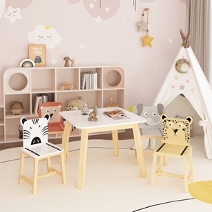 Ensemble de table et chaises en bois pour enfants, 5 pièces, avec design d'animaux de dessin animé, caractéristiques de sécurité, style moderne, pour l'école et l'hôtel (3-8 ans) - Product Image 6
