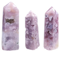 Colonne en agate fleurie rose à 4 faces, cristal naturel d'améthyste rose