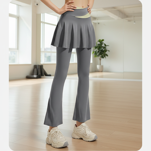 Two-piece High-Waisted <b>Full</b>-<b>Length</b> Yoga Pants Outfit Flared <b>Skirt</b> Combination Elastic Solid Color Spandex/Polyester Quick Dry - Product Image 2