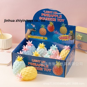 Macaron Color <b>Light</b> up <b>Pineapple</b> Squeeze Toy Soft Squishy Rubber Stress Relief Fidget Sensory Decompression Toy for Kids Gift - Product Image 3