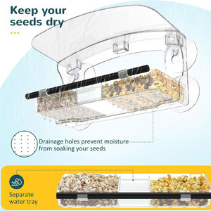 Mangeoire à oiseaux en acrylique transparent avec ventouses puissantes, plateau et perchoir amovibles, résistante aux intempéries pour l'observation des oiseaux sauvages - Product Image 5