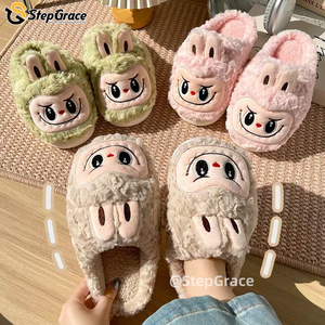StepGrace all'ingrosso inverno ispessito caldo pantofole Labubu per interni per la casa antiscivolo dita avvolgente soffici pantofole per le donne - Product Image 5