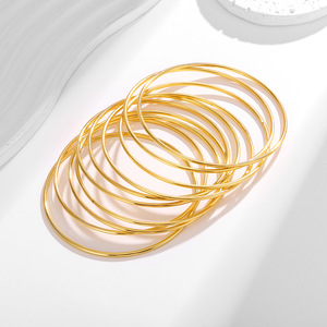 Gold Geometric Stackable <b>Bangles</b> <b>Set</b> For Women Everyday Wear Metal Plated Jewelry - Product Image 2