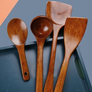 Jujube Wood Spatula Set Long Handle Nonstick Cooking Frying Utensils - Product Image 1