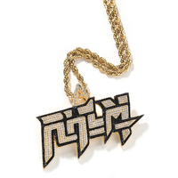 Collier pendentif lettre abrégé Hip Hop Double couleur noir CZ RHLM Real Hasta La Muerje