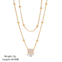 Kalung Liontin Rantai Bambu Minimalis Lapis Ganda Persegi Berhiaskan Zirkon Buatan Laboratorium Geometris Wanita, Bahan Titanium Steel, Cocok untuk Hadiah