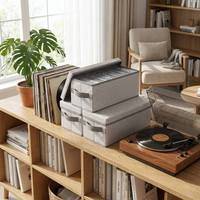 Ensemble de 2 boîtes de rangement pliables en tissu pour CD, avec couvercle séparé, empilables, pour DVD, vinyle et autres supports multimédias, pour la maison et le bureau