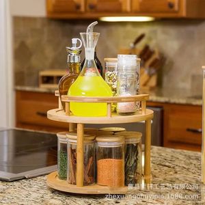 Estante giratorio de bambú de doble capa para especias con tapa de madera, organizador hermético de cocina para especias y cosméticos, tamaño L - Product Image 3
