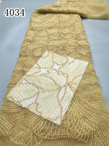 Tessuto di Lusso 4034 di Alta Qualità, Pizzo 3D con Perle per Abiti da Cerimonia Asoebi Aso Oke, Tessuto Francese per Abiti da Donna, Bianco, per Cucire, per Compleanni, Spedizione Mondiale - Product Image 5