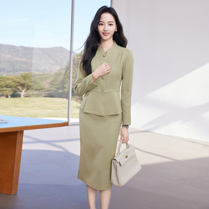 Women's Blazer Suit Set Midi Skirt With Peplum Design For Work And Interviews Anti-Wrinkle Worsted Fabric - Product Image 3