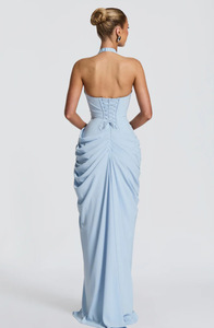 Light Blue Halter Deep V Neck Ruched Evening Gown High <strong>Slit</strong> Maxi Party <strong>Dress</strong> <strong>for</strong> <strong>Women</strong> with Custom Service - Product Image 2