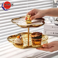 Ensemble de présentoirs à desserts de luxe pour fêtes, présentoir à cupcakes, plateau de présentation, ours mignon, acier inoxydable, fleur dorée, ensemble de 3 étages