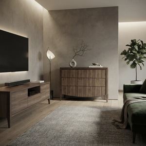 Commode moderne en bois massif avec façade incurvée, commode scandinave en teck massif modèle Bowfront - Product Image 2