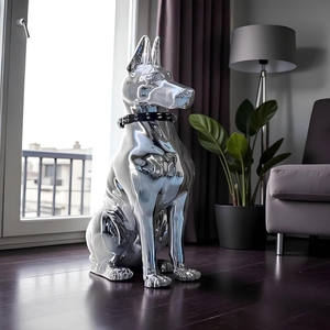 Sculpture d'animal réaliste en résine sur mesure, sculpture artistique de chien mignon peinte, statue en fibre de verre colorée de style dessin animé - Product Image 4