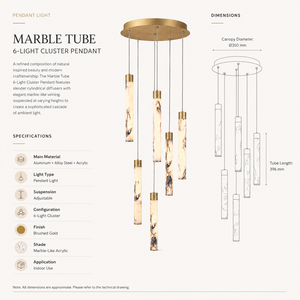 Marble <b>Tube</b> 6 Light Cluster Pendant Light Modern Luxury Indoor Hanging Lamp for Living Room Staircase Villa - Product Image 4