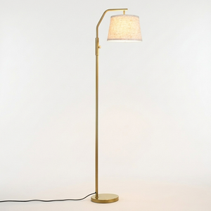 Lampadaire minimaliste doré à brancher, style nordique moderne, avec abat-jour tambour, idéal pour chambre à coucher - Product Image 5
