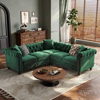 Canapé Chesterfield en velours en forme de L avec dossier capitonné et accoudoirs roulés, petit canapé d'angle pour salon