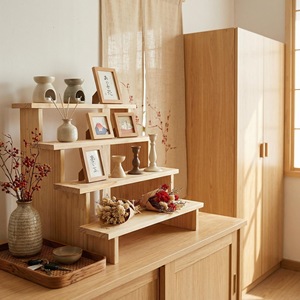 Présentoir à plusieurs niveaux en bois massif avec fentes pour cartes, pour bijoux, poupées, lunettes, rangement de bureau, support d'organisation - Product Image 2