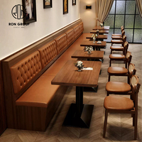 Canapé de style européen moderne en cuir brun pour café, restaurant, salon de thé, avec table, mobilier commercial