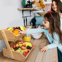 Panier de rangement empilable en bambou à 2 niveaux, grande capacité pour légumes, fruits et collations