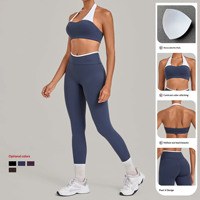 Nouvel ensemble de yoga style halterneck color-block en Spandex/Nylon transparent avec poches intégrées, résistant aux plis, pour activités de fitness en extérieur