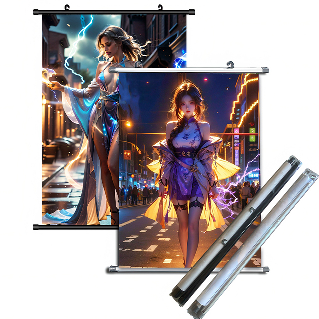 Anime Hanging Banner Art Scroll, Custom Logo Printed, PVC Pipe Wall Decoration
