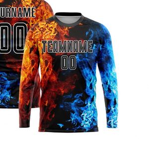 <b>Flame</b> Design Long Sleeve Soccer Jersey Football Performance <b>Shirt</b> Breathable Quick Dry Athletic Match Training Uniform Men Teams - Product Image 2
