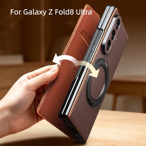 เคสโทรศัพท์หนังแท้แบบเต็มตัวพร้อมกระเป๋าสตางค์แม่เหล็กและขาตั้งโลหะหมุนได้สำหรับ Samsung Z Fold 8 Ultra Flip จากโรงงาน - Product Image 4