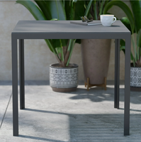 Table de salle à manger carrée noire moderne de qualité commerciale pour l'intérieur et l'extérieur, pour 4 personnes, avec plateau en plastique à lattes, résistante aux UV et imperméable