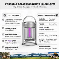 Lampe anti-moustiques solaire portable, corps métallique, 3600V haute tension, piège à insectes avec batterie 18650 4000mAh, faible consommation 2W