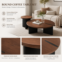 Ensemble de tables d'appoint rondes design avec surface en bois naturel, mobilier minimaliste pour salon, fournisseur OEM