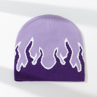 Personalizado Jacquard Fire Flame Beanie Baggy Slouchy Knit Rock Punk Hip Pop Ski Hat Outdoor Riding Cap