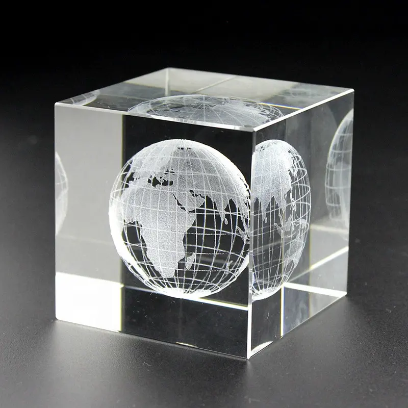 Hing Quality Custom Crystal Crafts 3d Laser Engraving Earth Globe Glass Cube Gifts