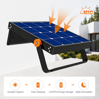 Reflector Solar de Alta Eficiencia 185LM/W, 20W-60W, Batería LiFePO4, Lente Tipo Ala de Murciélago, para Jardín, Parque, Cancha Deportiva, IP66