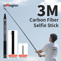 AMagisn Perche à selfie invisible en fibre de carbone de 3 mètres, accessoire d'extension pour Insta360, DJI et GoPro