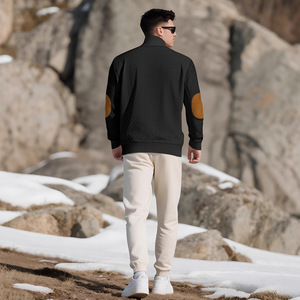 Sweat-shirt à col montant en tricot texturé jacquard pour homme personnalisé, décontracté à manches longues - Product Image 3