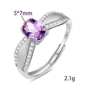 Rhodium 14K Gold 5x7mm Oval <b>Crystal</b> Adjustable <b>Rings</b> Natural Stone 925 Sterling Silver Wedding Party Trend Jewelry for Women - Product Image 6