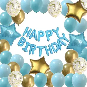 Decorações para festa de feliz aniversário, balões azul claro dourado de decoração para crianças meninos e meninas (céu azul + ouro) y425