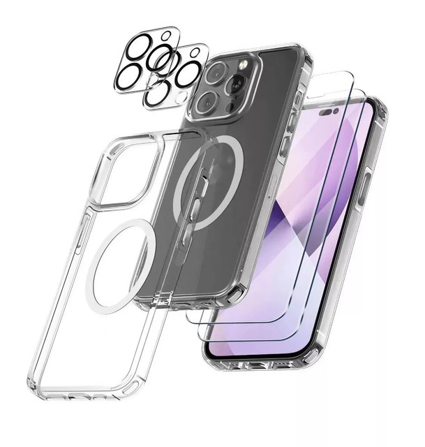 Magnetic Phone case Set Tempered Glass Screen Protector with Camera Lens Protector for iPhone 16 15 Pro Max 15plus 14 13 17 18