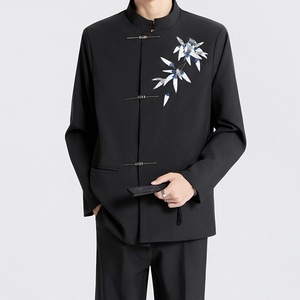 Costume Zhongshan <span class=keywords><strong>pour</strong></span> <span class=keywords><strong>homme</strong></span>, style national, nouveau, chinois, à fermeture éclair, perlé, haut de gamme, noir, col montant, <span class=keywords><strong>pour</strong></span> mariage et fiançailles - Product Image 4