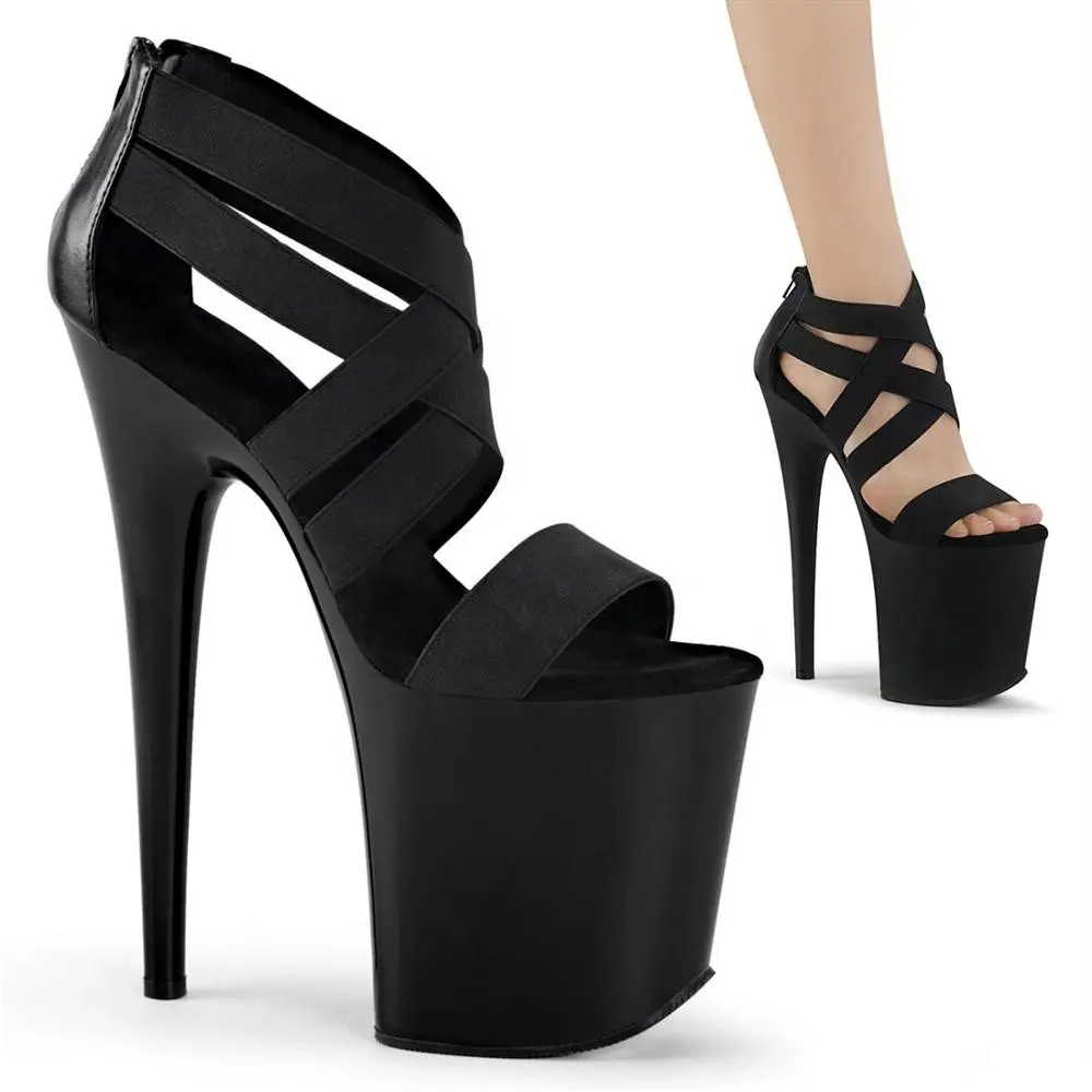 Sandales à talons ultra hauts pour femmes, livraison gratuite, 20cm, sexy, pour discothèque, semelle épaisse, étanche, avec fermeture éclair