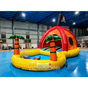 Toboggan aquatique gonflable sur le thème des pirates <span class=keywords><strong>avec</strong></span> <span class=keywords><strong>piscine</strong></span>, palmiers tropicaux, parc aquatique gonflable de qualité commerciale en PVC pour les fêtes d'enfants - Product Image 1