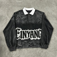 T-shirt Homme Personnalisé OEM 100% Coton 300 Grammes Imprimé WATERMARK Effet Vieilli Patch Délavé Respirant Coupe Ample Manches Longues