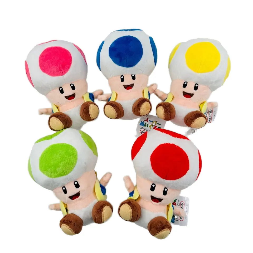 Selling 17cm Super Mario 5 color Sitting Open Mushroom Man Toad Chinobio removable vest plush doll home decoration doll