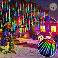 Decoración Navideña para Exteriores, 8 Tubos de Luces LED de Lluvia de Meteoros de 30 cm, IP65 Impermeables, Blanco Cálido, 8 Modos, Temporizador, Control Remoto