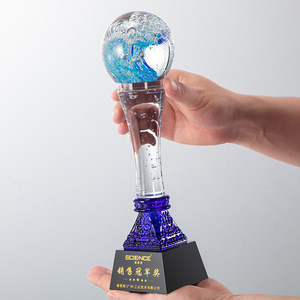 Crystal <b>Trophy</b> With <b>Engraved</b> Wave Ball For Awards And Business Gifts Durable Dewaxed Glass Base For Conference Use - Product Image 2