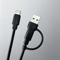 Kabel USB Type-C PD60W 2 in 1 Berkualitas Tinggi Konduktor Tembaga Murni Jaket TPE Pengisian Cepat untuk Ponsel Komputer Power Bank